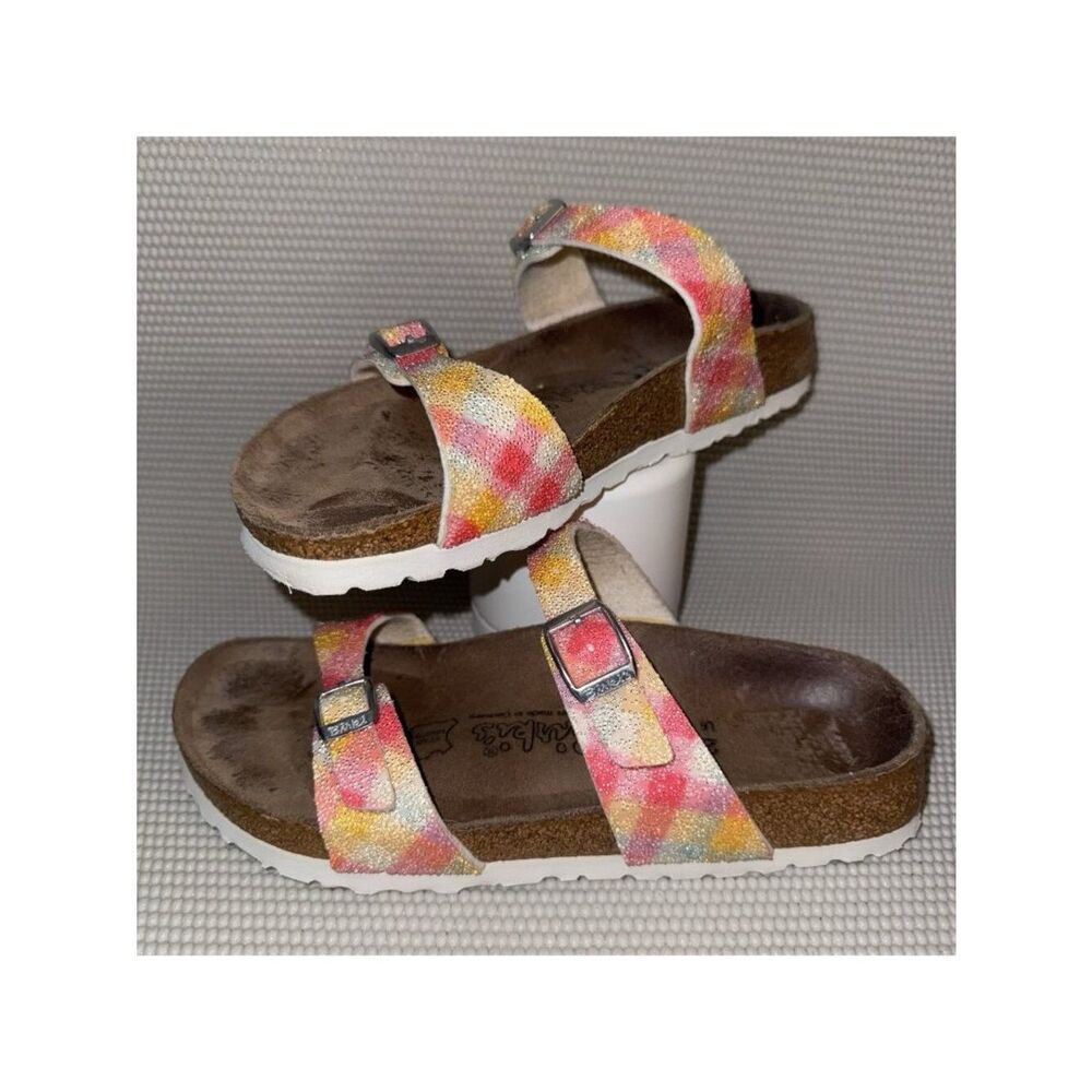 Birkies by Birkenstock Tahiti Plaid Sparkle Sandals Strap Leather Womens Size 6
